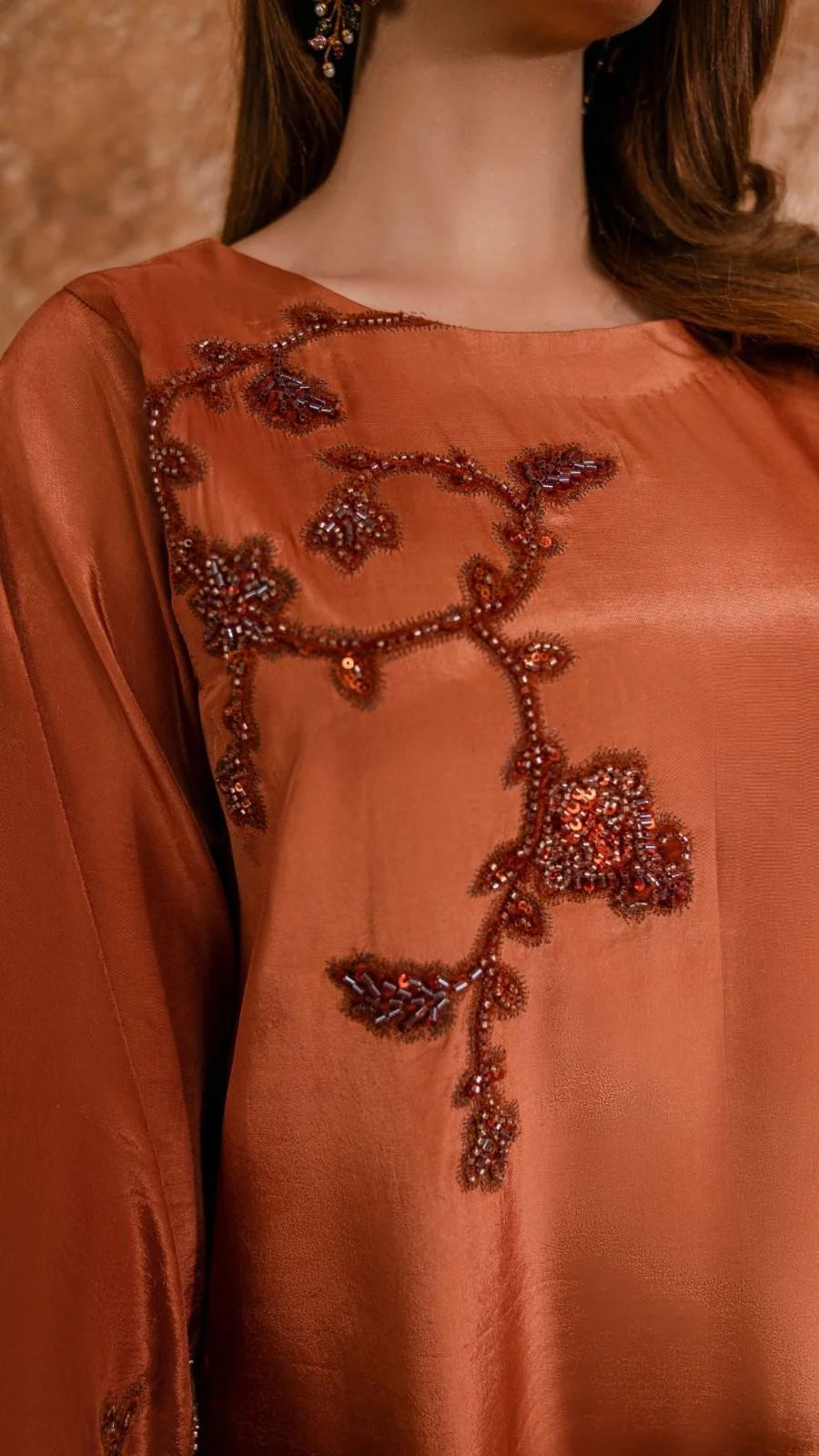 Sienna Aura formal outfit by Rubina Irfan, Divine Light collection, detail view