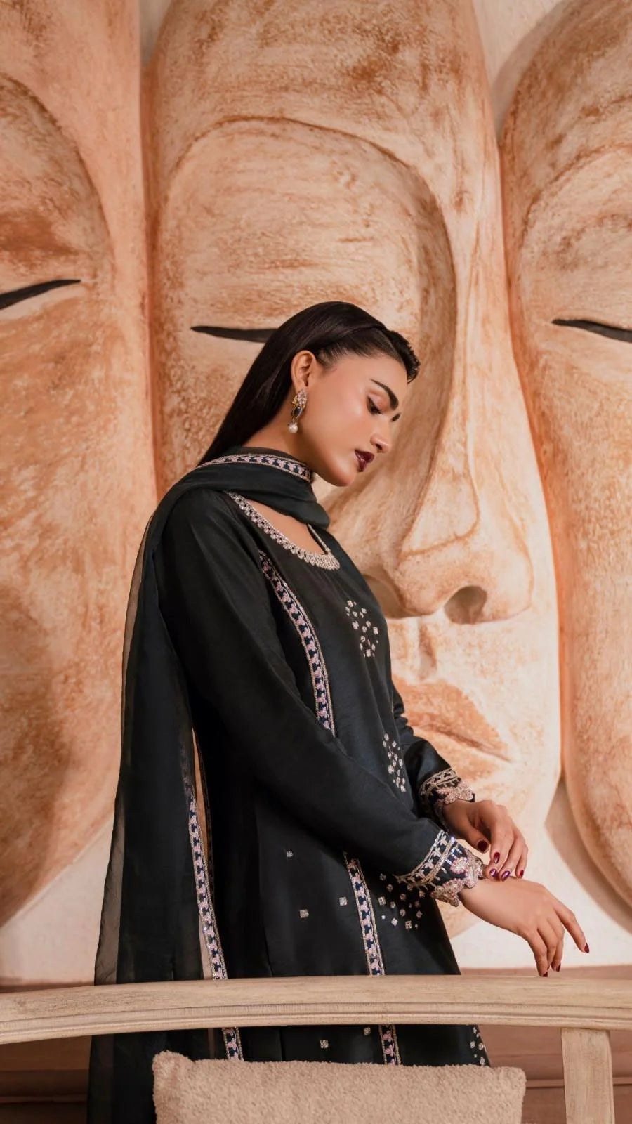 Velour Teal formal outfit by Rubina Irfan, Divine Light collection, back view