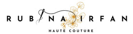 Rubina Irfan haute couture logo with floral elements and needle icon on a white background