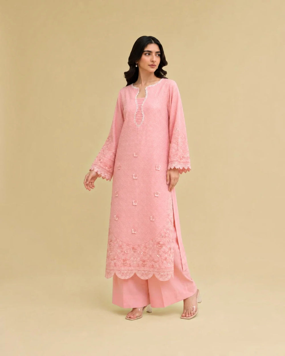 Inaya - coral pink embroidered 2 piece lawn suit