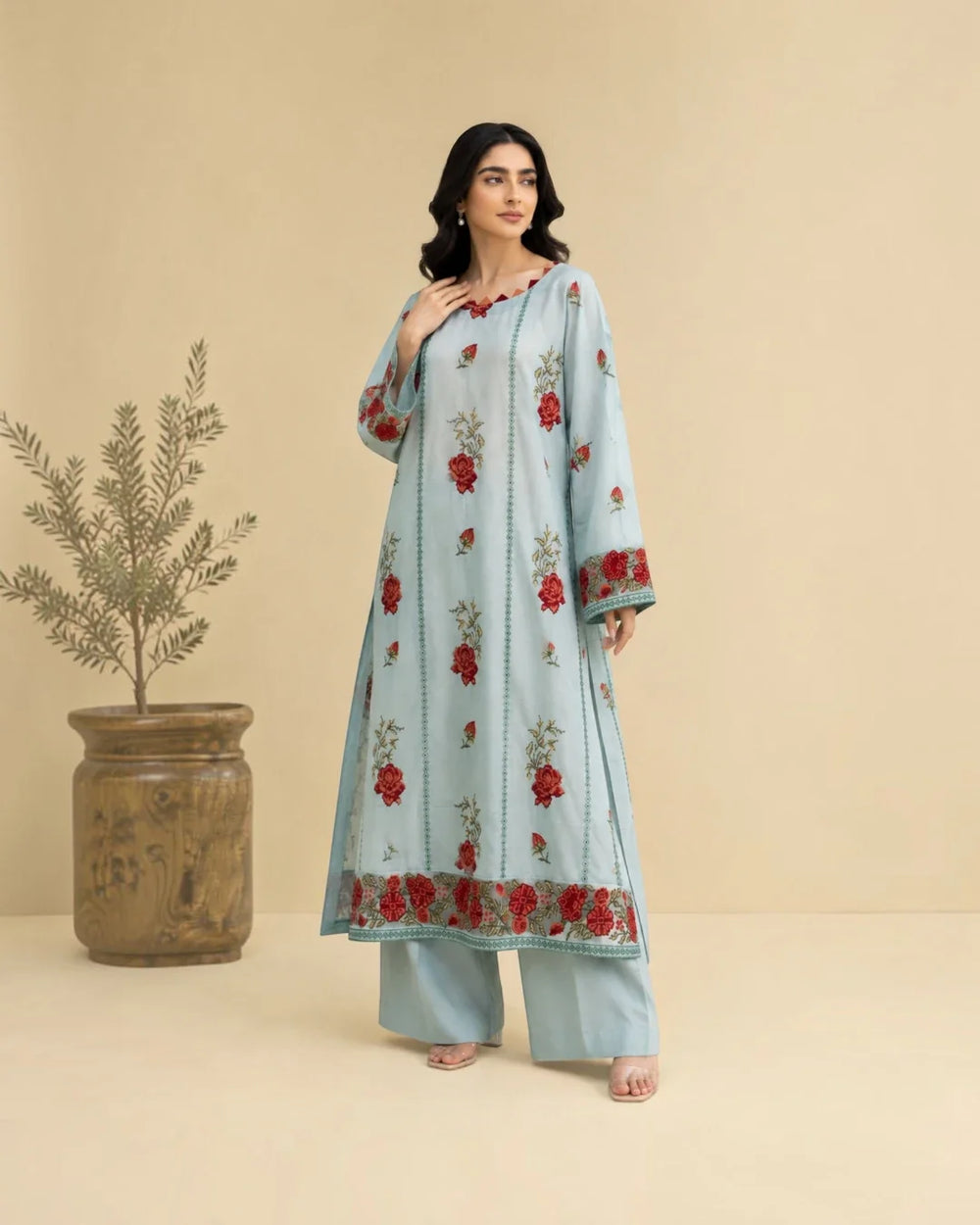 Alizeh - mint floral embroidered 2 piece lawn suit