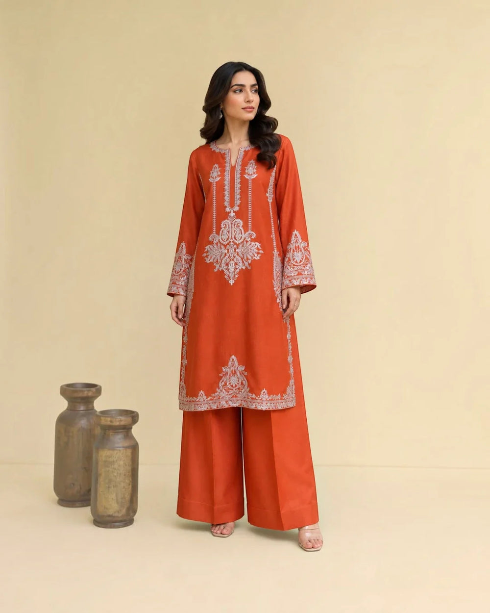 Mehr - orange embroidered 3 piece lawn suit