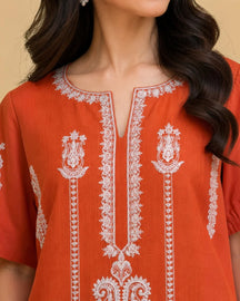 Mehr - orange embroidered 3 piece lawn suit