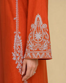 Mehr - orange embroidered 3 piece lawn suit